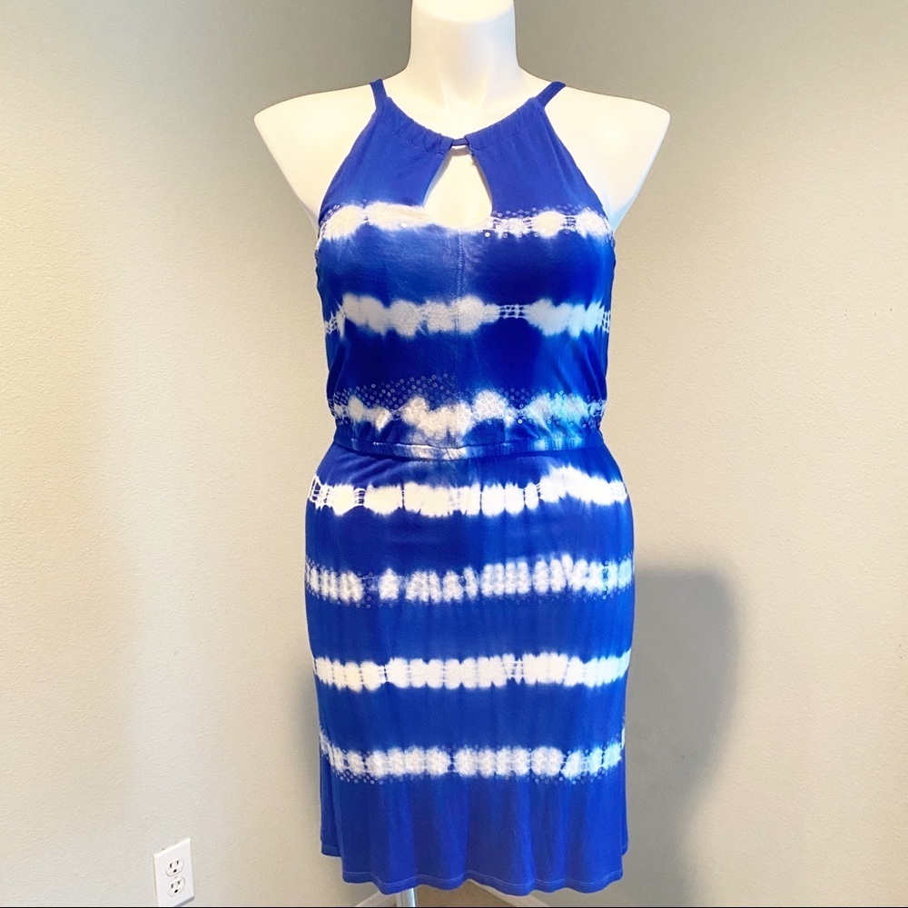 INC Sequin Shimmer Tie-Dye Mini Dress Blue Small